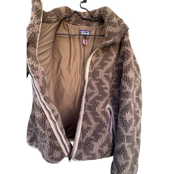 Patagonia Jacket Womens Large Pile Sherpa Fleece Full Zip Divided Sky Brown Gorp - Picture 6 of 11